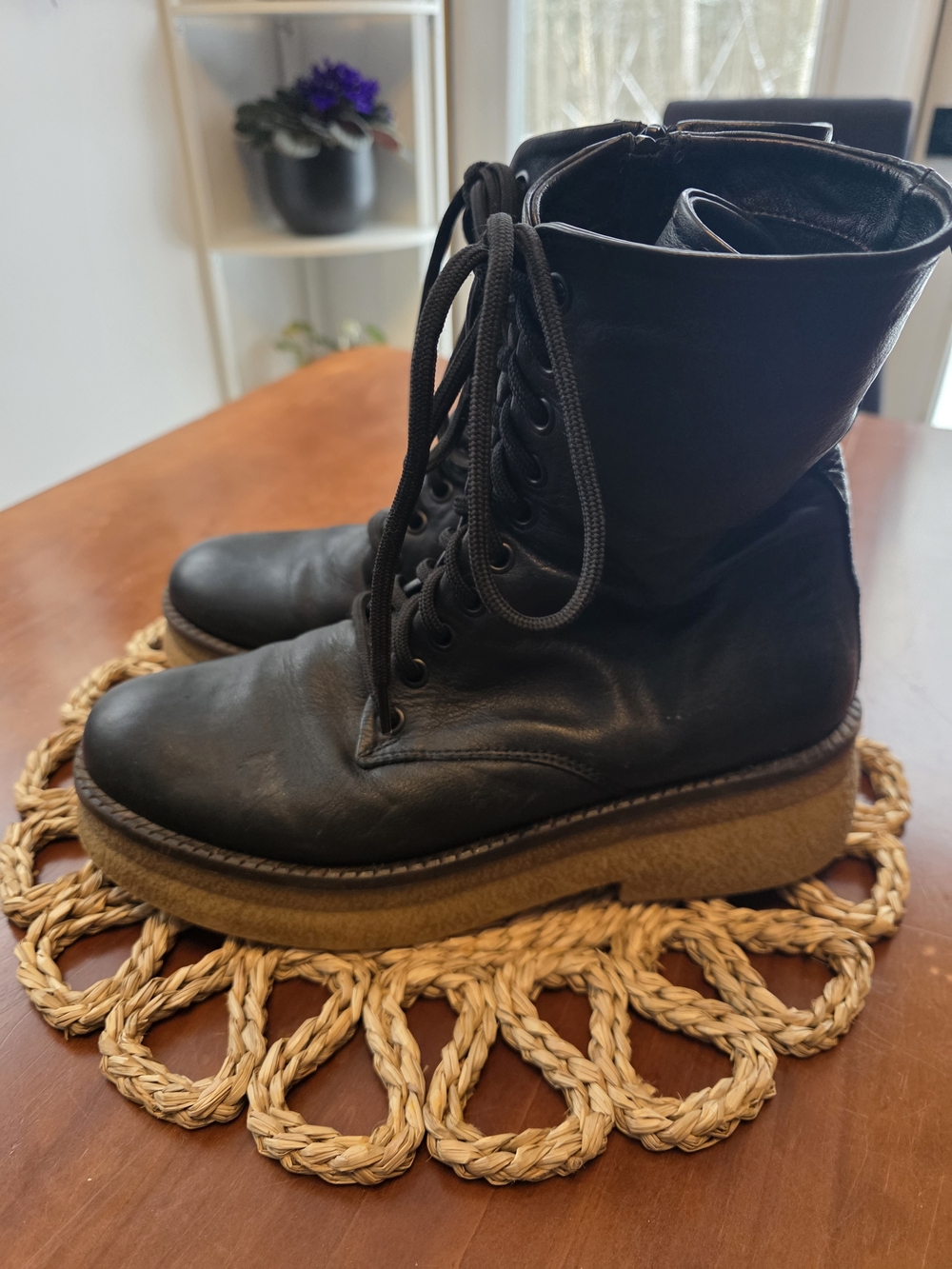 Bueno Black Lace-Up Zip Side Platform Ankle Boots